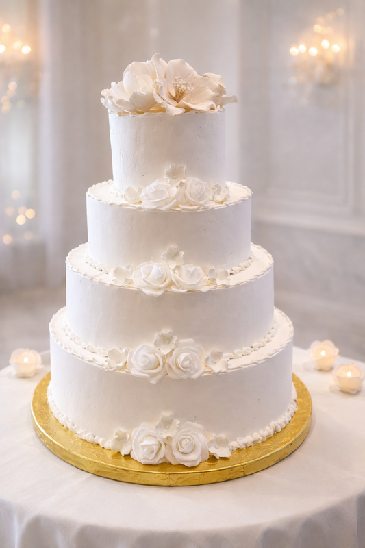 Ivory Blossom Tiered Wedding Cake ($9 per person)