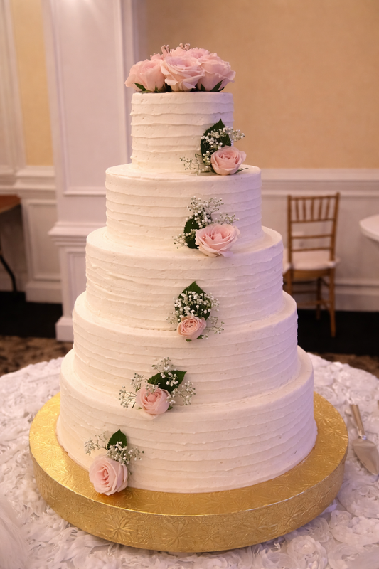Blush Rustic Elegance 5-Tier Wedding Cake ($9 per person)