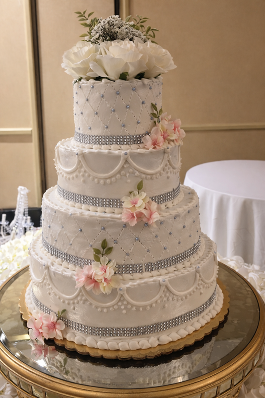 Diamond Pearl Elegance 4-Tier Wedding Cake ($9 per person)