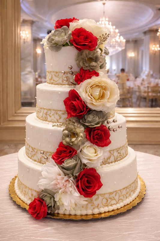 Crimson Bloom Luxe Wedding Cake ($9 per person)