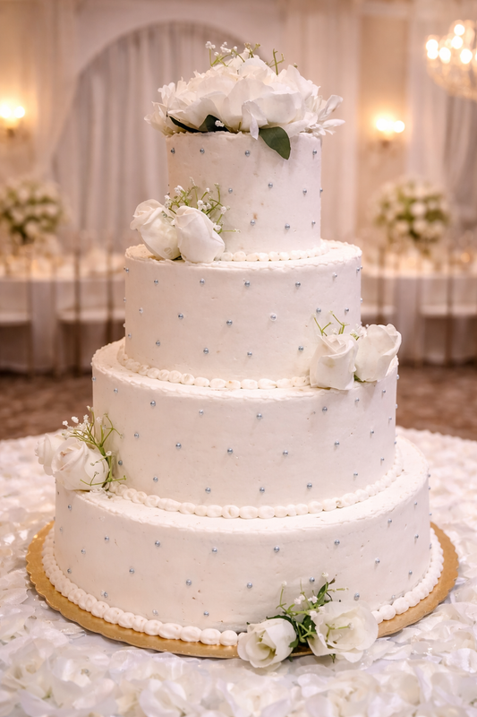 Pearl Blossom Classic 4-Tier Wedding Cake ($9 per person)