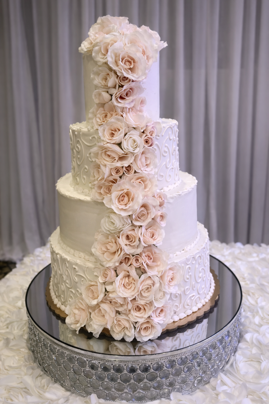 Blush Ivory Cascade 4-Tier Wedding Cake ($9 per person)