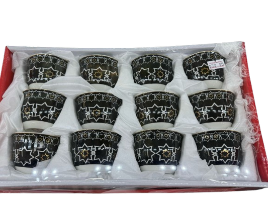 12-Piece Arabic Tea Cup Set – Black & Gold Star Design